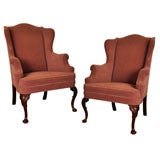 PAIR QUEEN ANNE STYLE WING BACK CHAIR