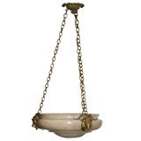 FRENCH 19TH C. ALABASTER HANGING BOWL W/ BRONZE RAM HEADS