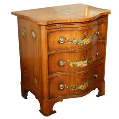 English Satinwood Painted Serpentine Chest of Drawers