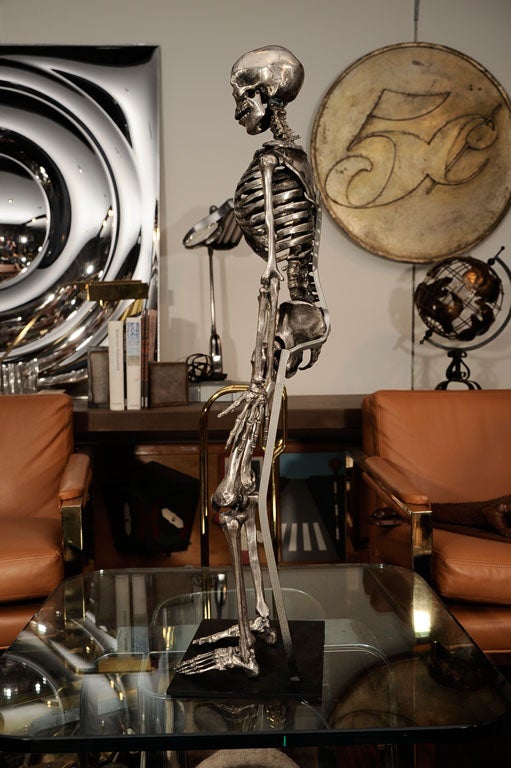 Mid-20th Century Articulated Silvered Bronze Anatomically Correct Skelton For Sale