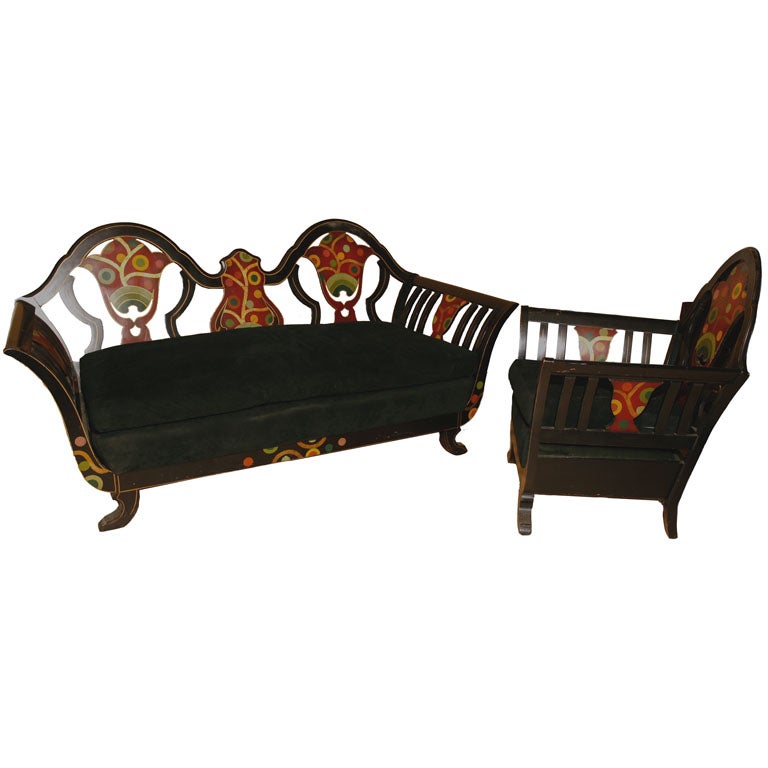 Vienna Secession Style Sofa and Club Chair For Sale