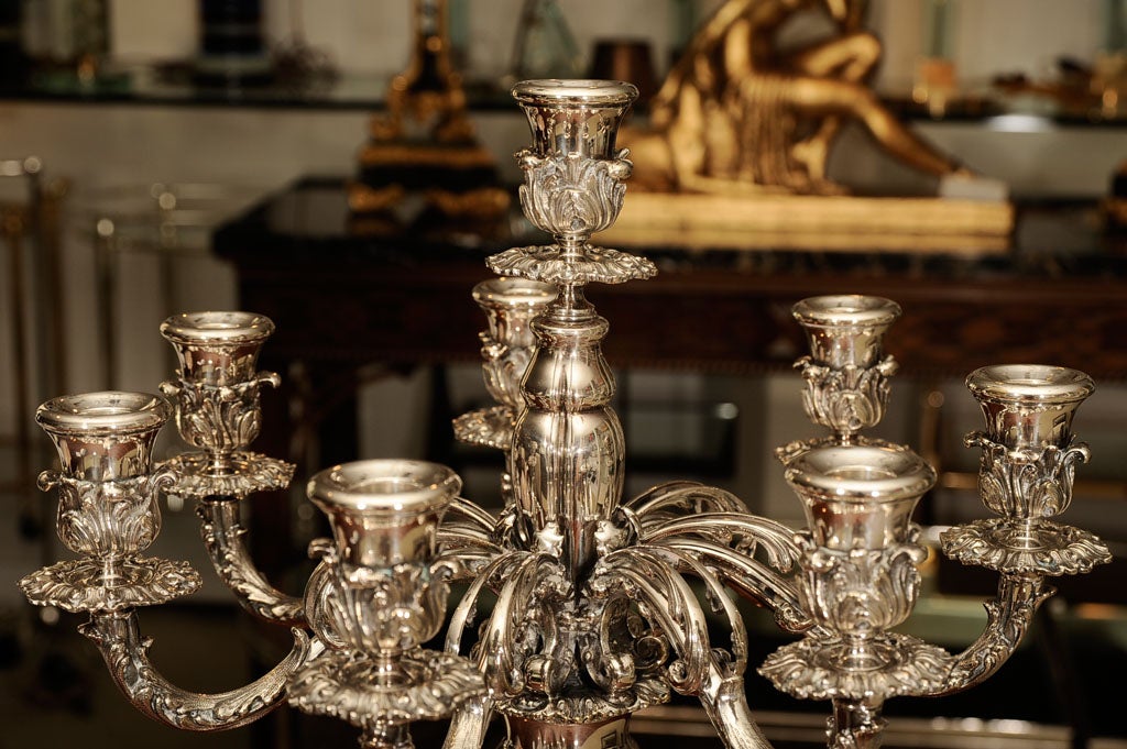 Italian Pair of Silver Plated Candelabra For Sale