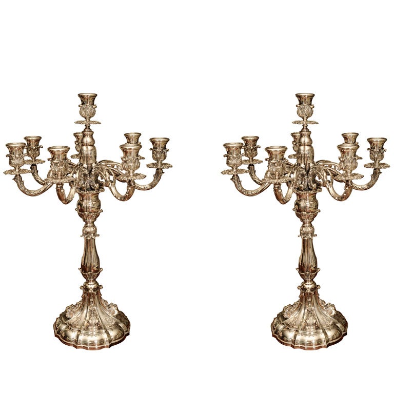 Pair of Silver Plated Candelabra For Sale