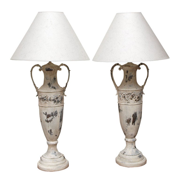 Pair of Bronze Urn Lamps For Sale