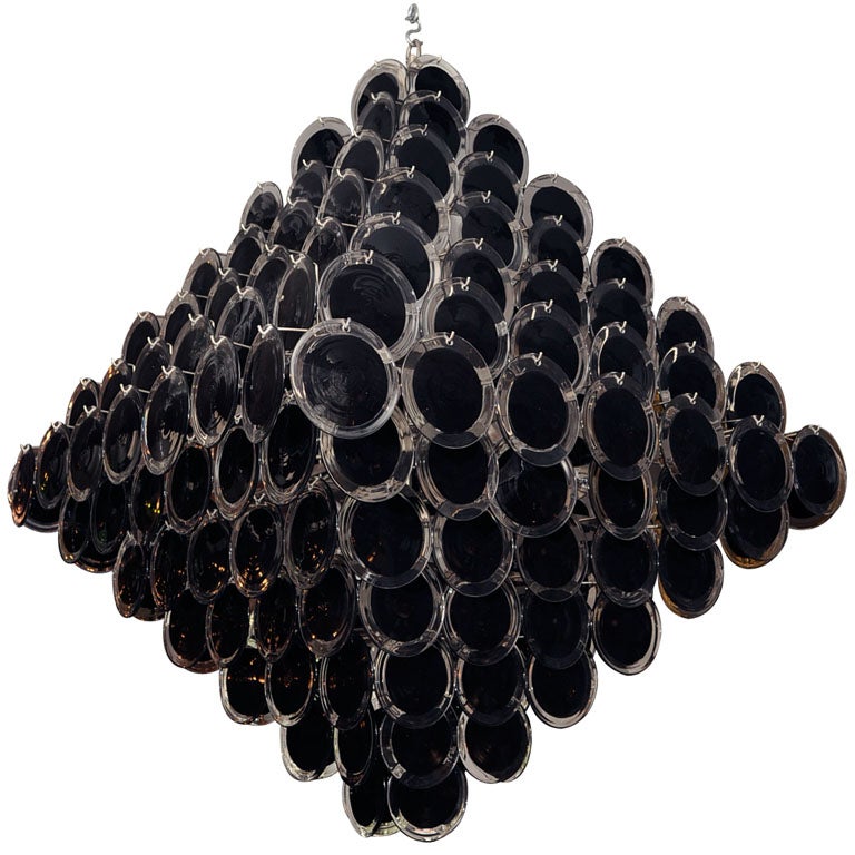 Huge Black Murano Glass Disc Chandelier in Double-Pyramid Shape