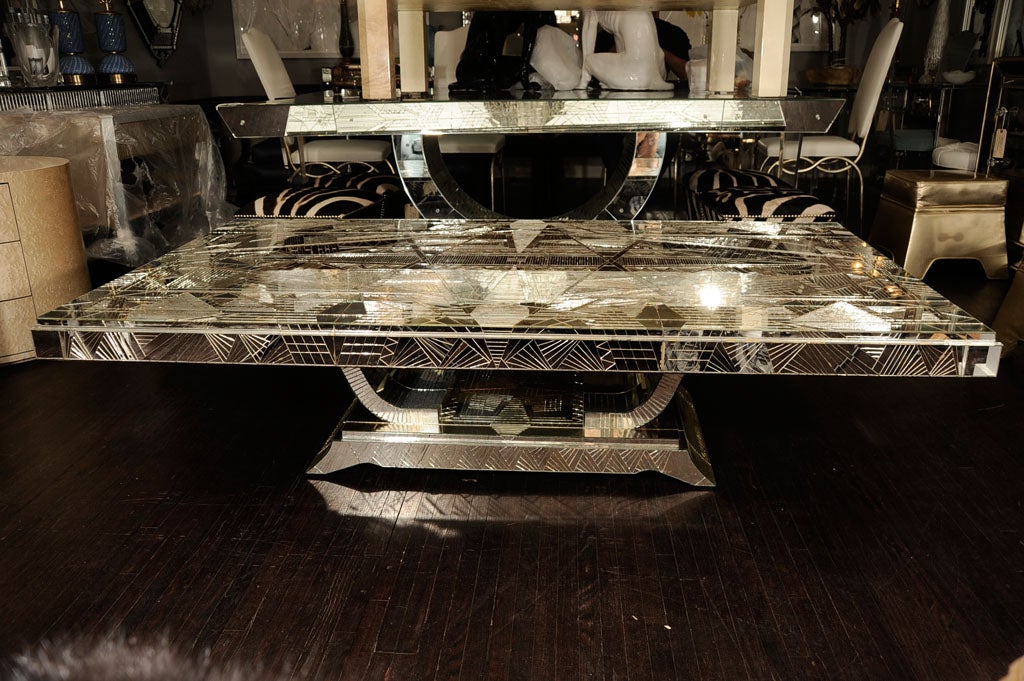American Custom Majestic French Art Deco Style Mirrored Table For Sale