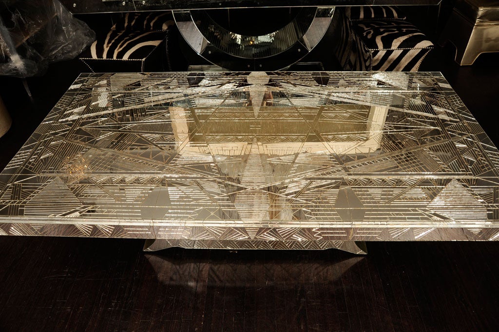 Custom Majestic French Art Deco Style Mirrored Table In New Condition For Sale In New York, NY