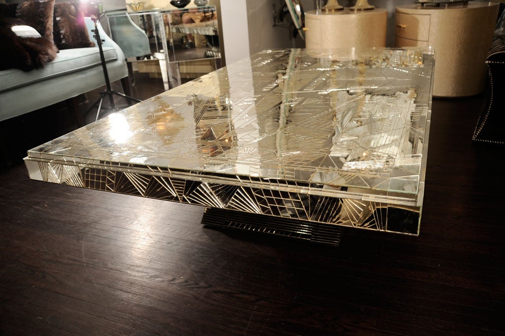 Custom Majestic French Art Deco Style Mirrored Table For Sale 2