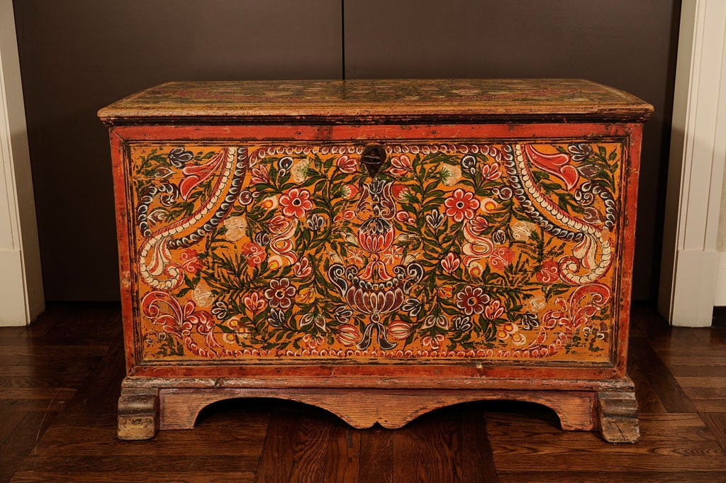 19th Century Hand-Painted Tyrolian Lift-Top Trunk