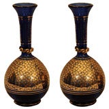 Pair Venetian Gilt and Blue Glass Vases, Italy, 20th Century