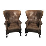 Vintage Pair of Leather Wingback Chairs