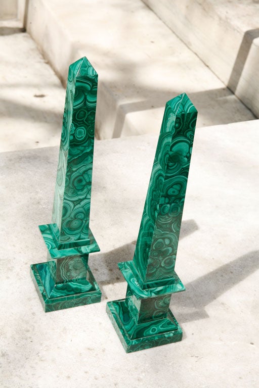 Pair Malachite Obelisks In Excellent Condition In Hudson, NY