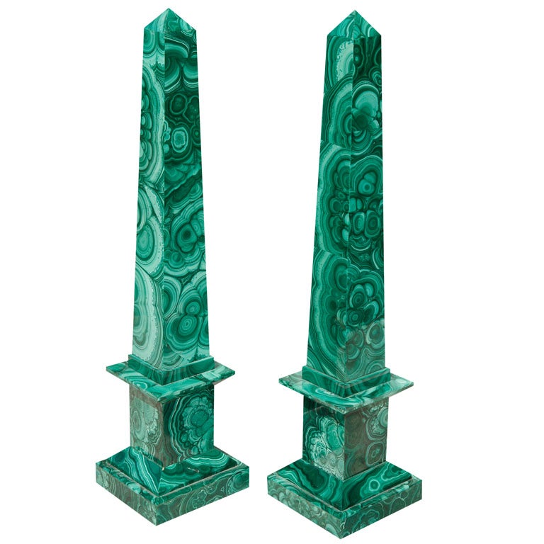 Pair Malachite Obelisks