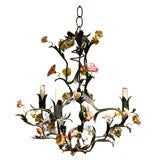 Small Louis XV Style Tole and Porcelain Flower Chandelier