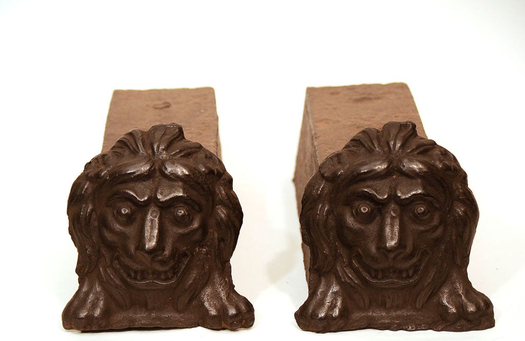 Cast Iron Lion Head Andirons 2