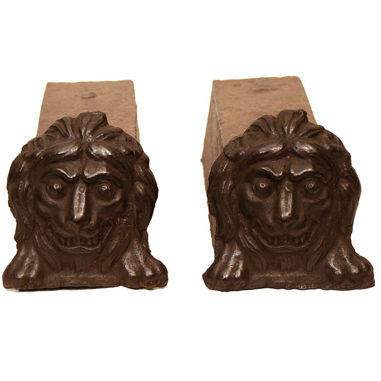 Cast Iron Lion Head Andirons