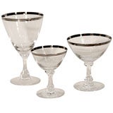 Set of Art Deco Crystal and Sterling Stemware