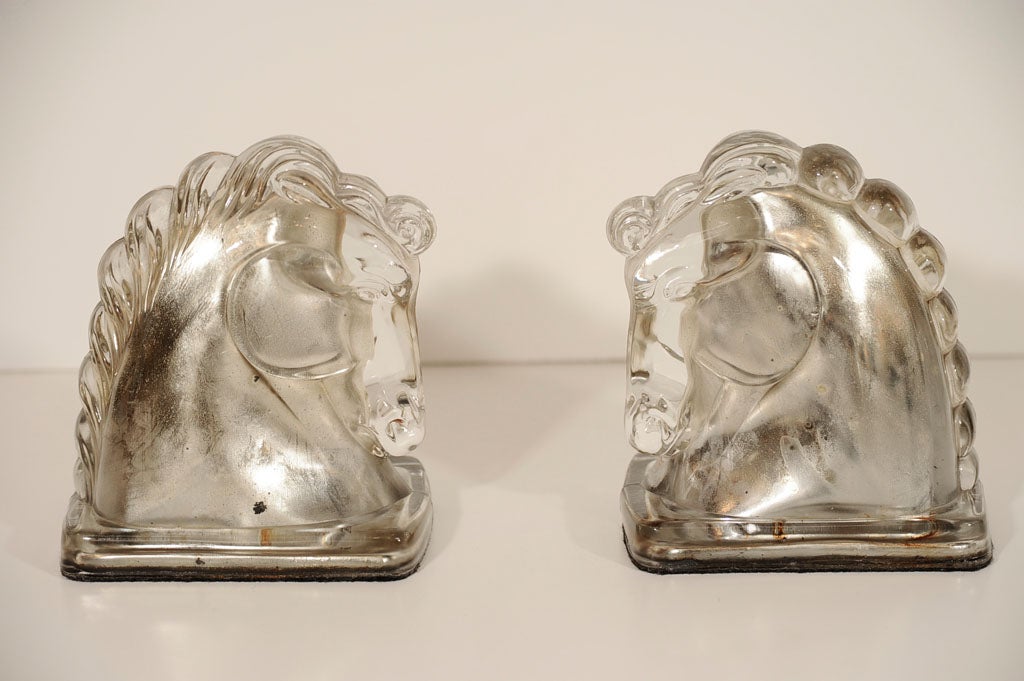 Stylized Art Deco Molded Glass Horse Bookends 3