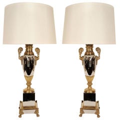 Pair of Hollywood Urn Lamps with Stylized Neptune Details