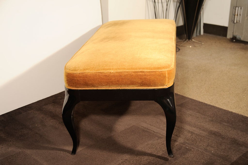 Stunning 1940s Art Deco Cabriole Bench in Ebonized Walnut and Marigold Mohair 2