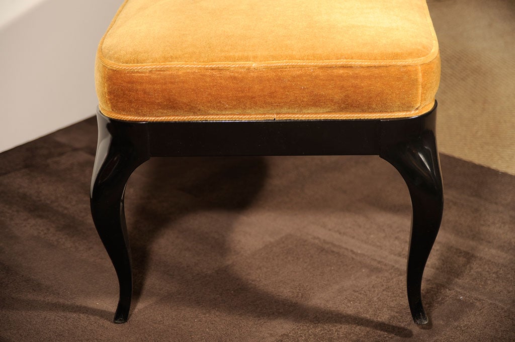 Stunning 1940s Art Deco Cabriole Bench in Ebonized Walnut and Marigold Mohair 3
