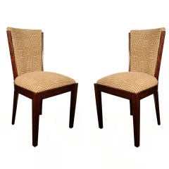 Set of Eight Art Deco Dining Chairs in Mahogany & Woven Chenille