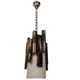 Mid-Century Brutalist Chandelier in Patined Steel and Plexi