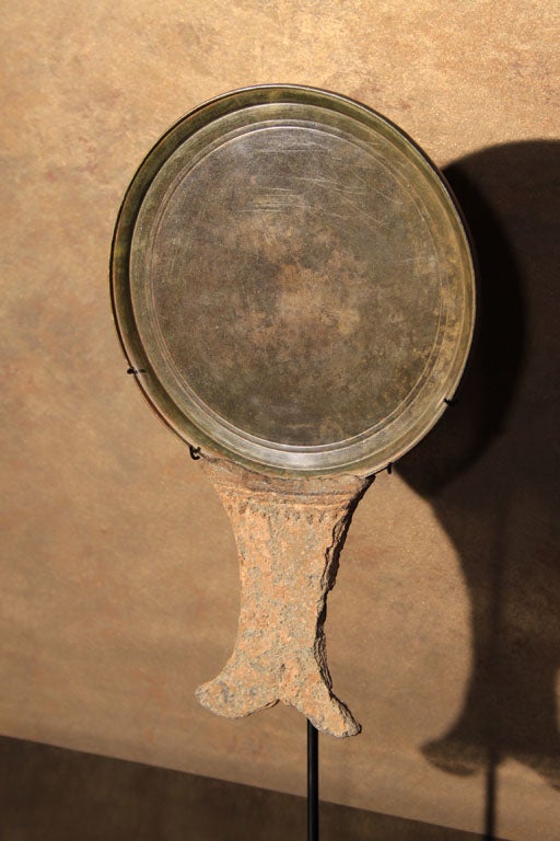 Khmer Polished Bronze Mirror with Iron Handle