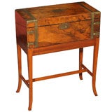 Antique English burl walnut lap desk on stand.