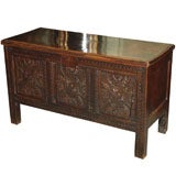 Early 18th century English oak panelled coffer.