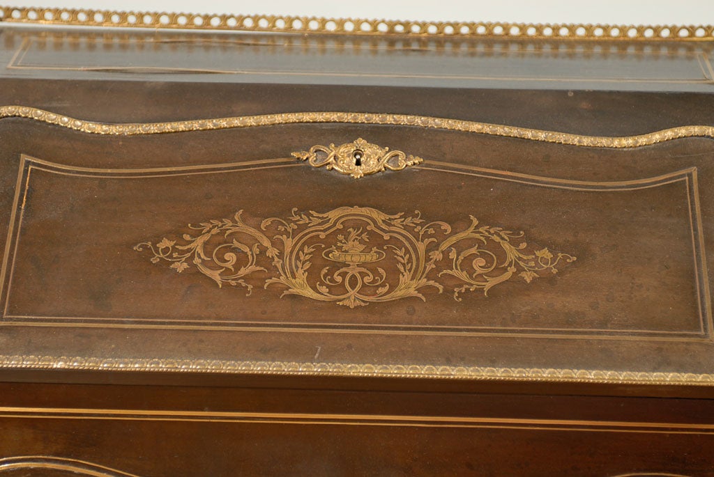 19th Century Louis XV Ebonized Ladies Bureau with Brass Inlay