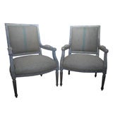Pair of Greige & Gilt over Rouge Washed Finish Chairs