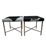 Pair of Nickel and Cowhide Benches