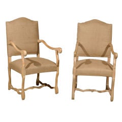Pair 1940s French "Mutton Bone" Arm Chairs  in White Pickled Oak