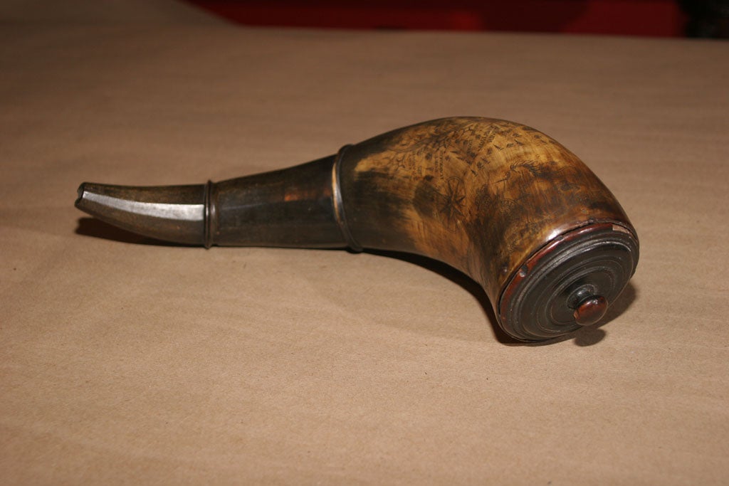 American Extremely Rare French and Indian War Period Powder Horn
