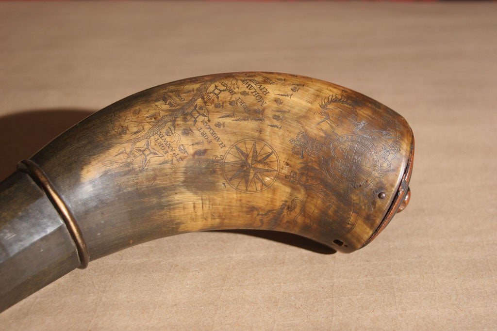 18th Century and Earlier Extremely Rare French and Indian War Period Powder Horn