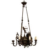 Vintage A Small French Bronze Six Light Chandelier w/ Cupid