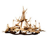 Antique A french Alps all natural antler 8 light chandelier