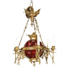 Antique Bronze Cranberry Etched Six Light Chandelier