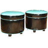 Classic Round Patent Leather Turquoise Ottomans Hassocks