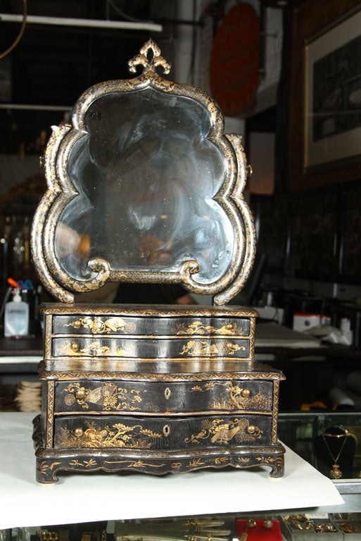 Chinoiserie Mirror Shaving Dressing Table small Chest w/ Drawers