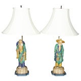 Rare Pair of Chinese Mudmen Lamps with Shades