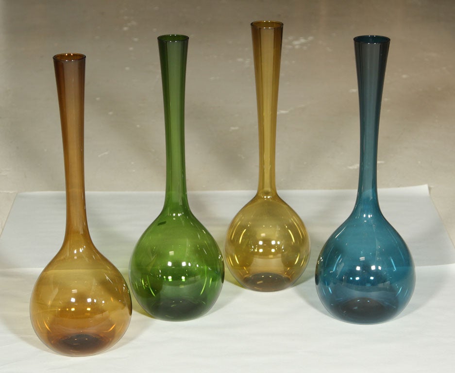 4 Swedish Slender Art Glass Bud Vases SWEDEN SEDA