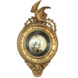 Huge Gilt Convex Mirror bullseye with Eagle Pediment