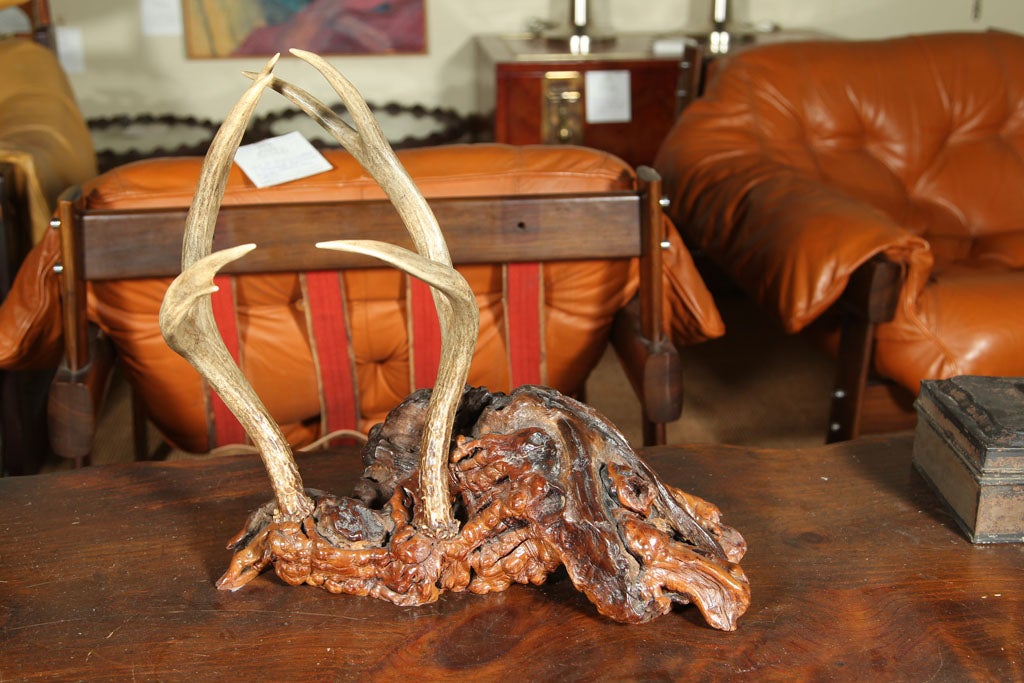 This is a 20th Century representation of a 16th Century Japanese To Kake (or sword stand).  This modern sword stand is hand constructed.  Each piece of Manzanita wood is carefully selected as are the accompanying Sika deer horns.  The Manzanita wood