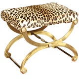 Gilt Metal Stool with Vintage Leopard