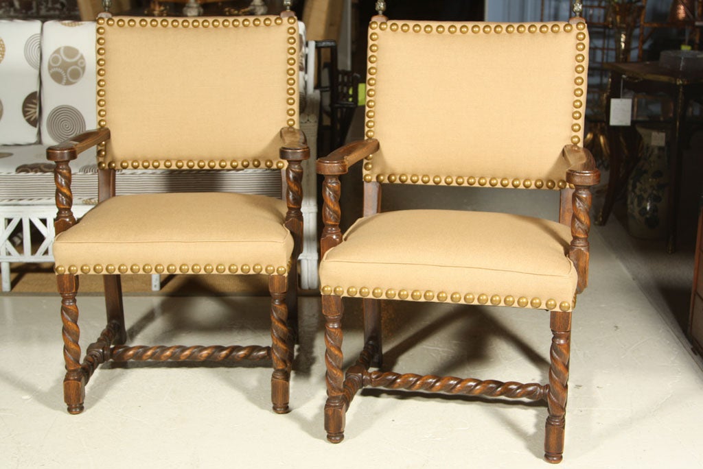 Pair Barley Twist Arm Chairs