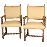 Pair Barley Twist Arm Chairs