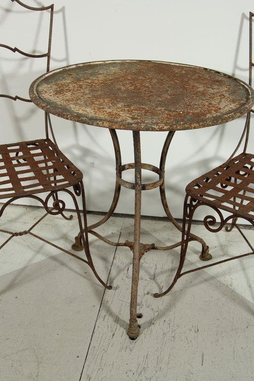 20th Century 3 Piece Classic Parisian French Bistro Set-old paint