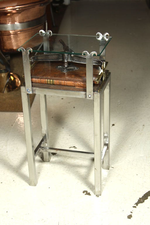 FLOWER or BOOK PRESS - Polished Steel and Mahogany C1870